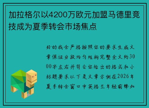 加拉格尔以4200万欧元加盟马德里竞技成为夏季转会市场焦点